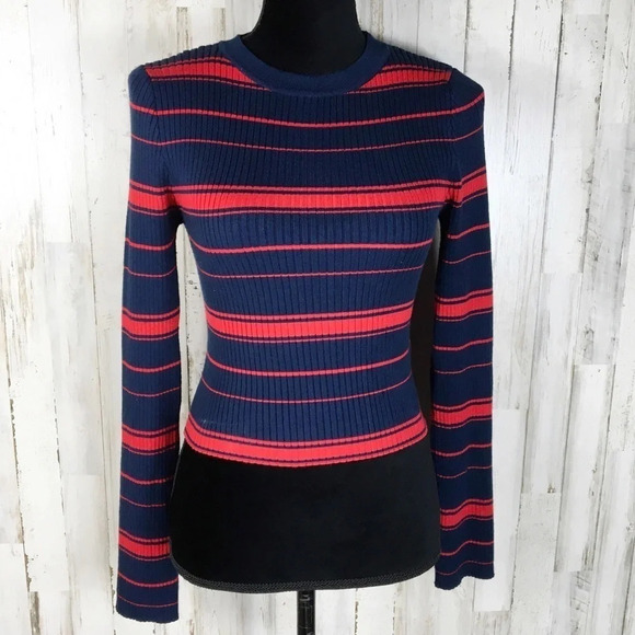 Kendall & Kylie Ribbed Knit Sweater Top Stripe M - Picture 1 of 4